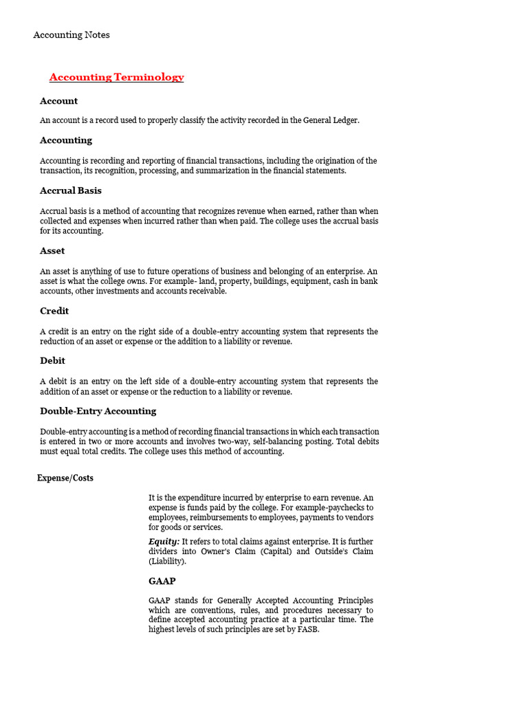 Notes of Financial Accounting | PDF | Debits And Credits | Expense