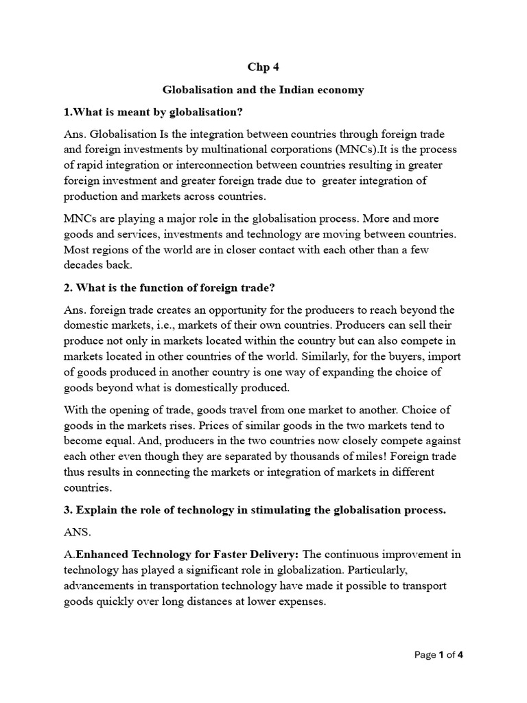 CHP 4 Globalisation of Indian Economy | PDF | Multinational Corporation ...