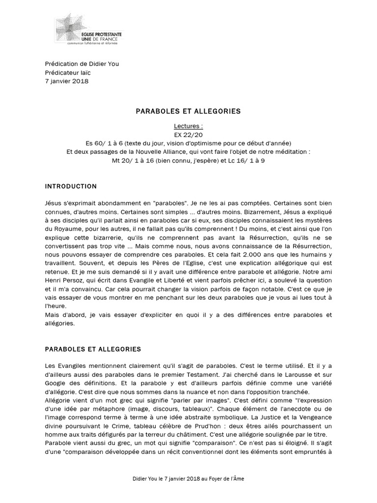 Paraboles et Allégories : Comprendre Jésus | PDF | Allégorie