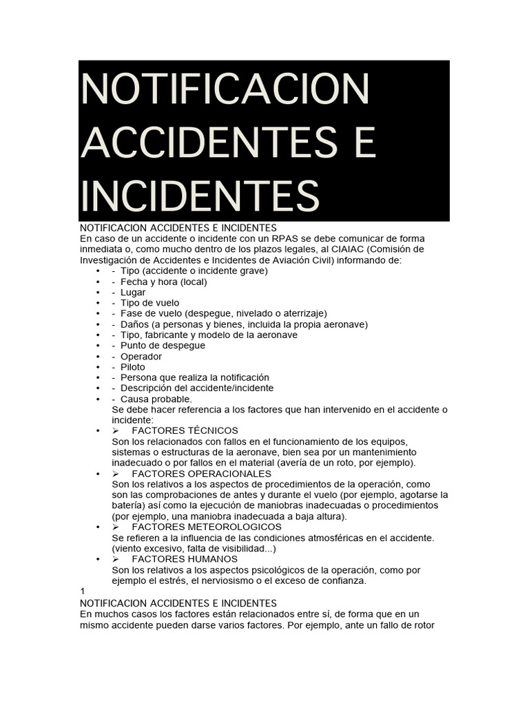 Notificación de Accidentes RPAS | PDF