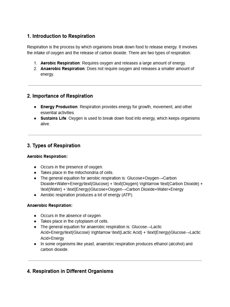 Understanding Respiration Types and Processes | PDF | Cellular ...