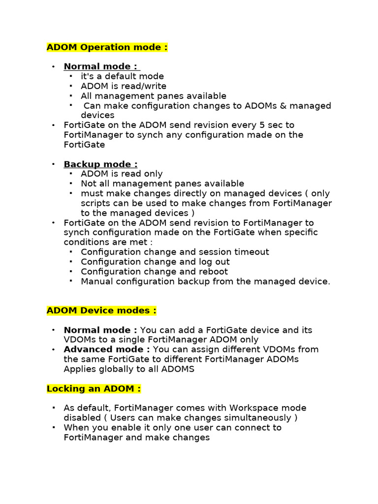 FortiManager ADOM Operation Modes Guide | PDF | Command Line Interface ...