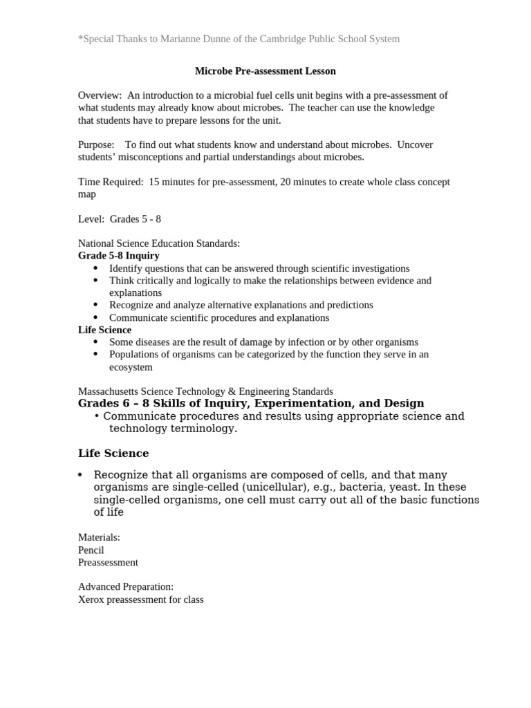 Microbe Preassessment Activity | PDF | Microorganism | Nature