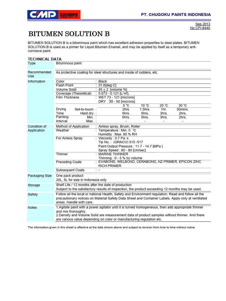 Bituminous Paint Technical Data Sheet | PDF | Paint | Materials