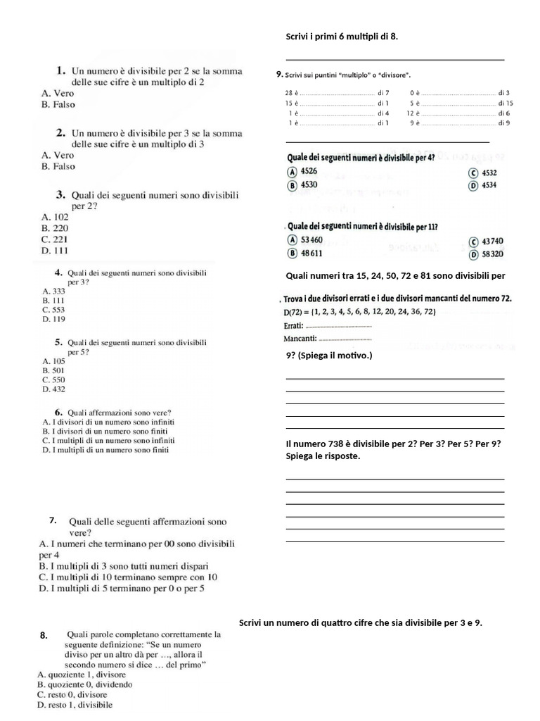 Verifica Multipli e Divisori | PDF
