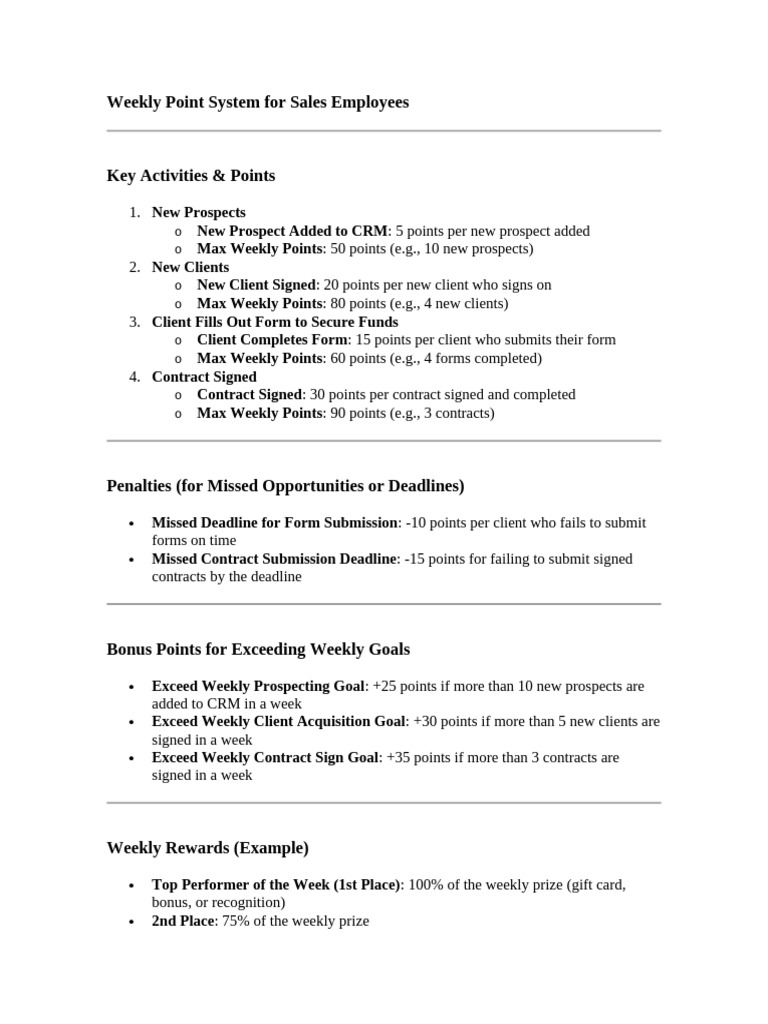 Weekly Sales Points System Overview | PDF | Business
