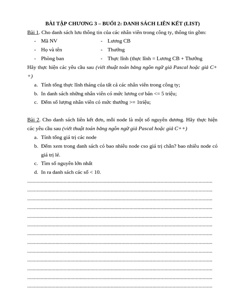 Bai tap C3.2_Danh sách | PDF