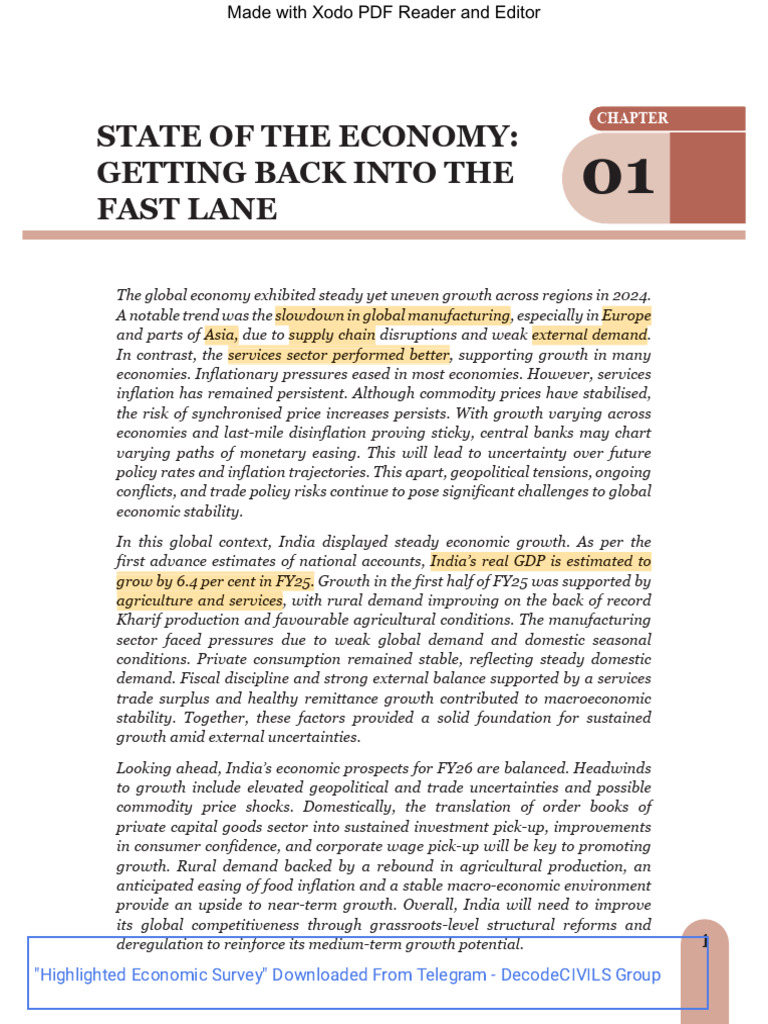 Economic Survey Highlighted Chapter 1 & 2 | PDF | Inflation | Recession