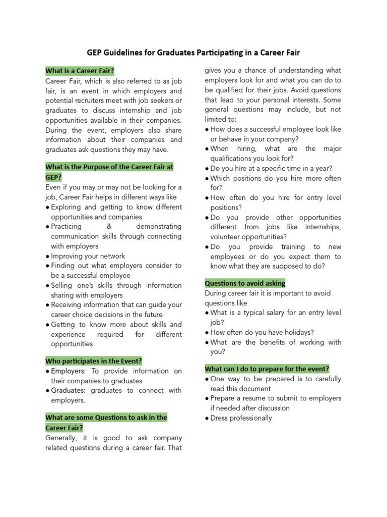 Guide To Prepare For A Career Fair - To Graduates | PDF