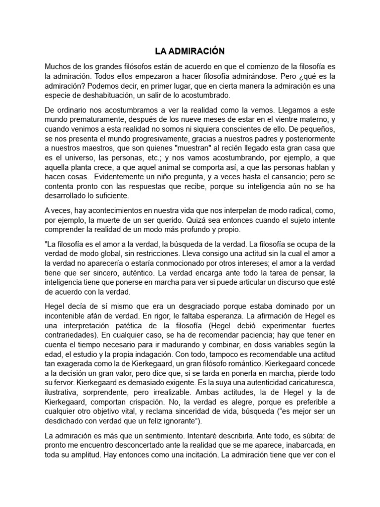 La Admiración: Origen de la Filosofía | PDF | Verdad | Amor