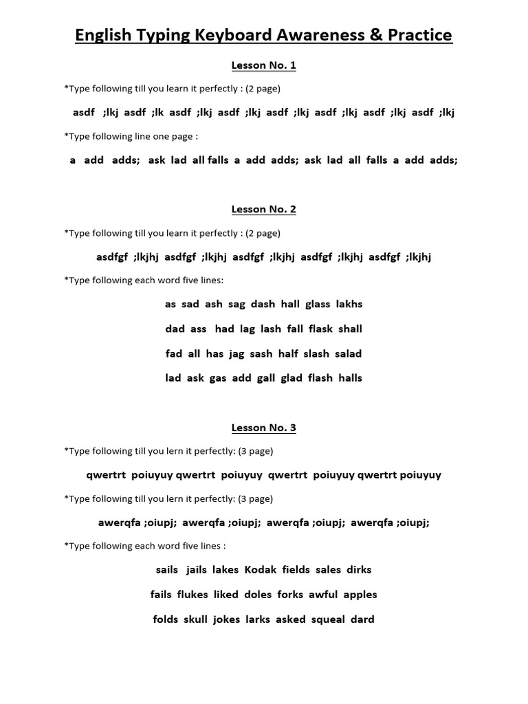 English Typing Keyboard Awareness & Practice | PDF