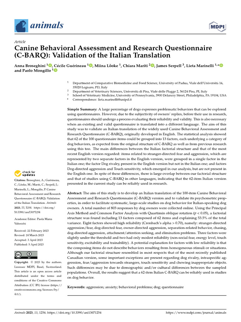 Canine Behavioral Assessment and Research Question-3 | PDF | Validity ... - Canine Behavioral Analysis