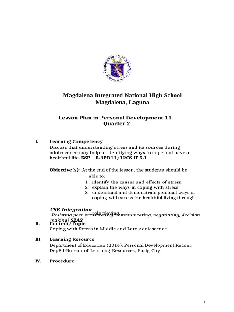 Coping with Stress: A Lesson Plan | PDF | Stress (Biology) | Adolescence