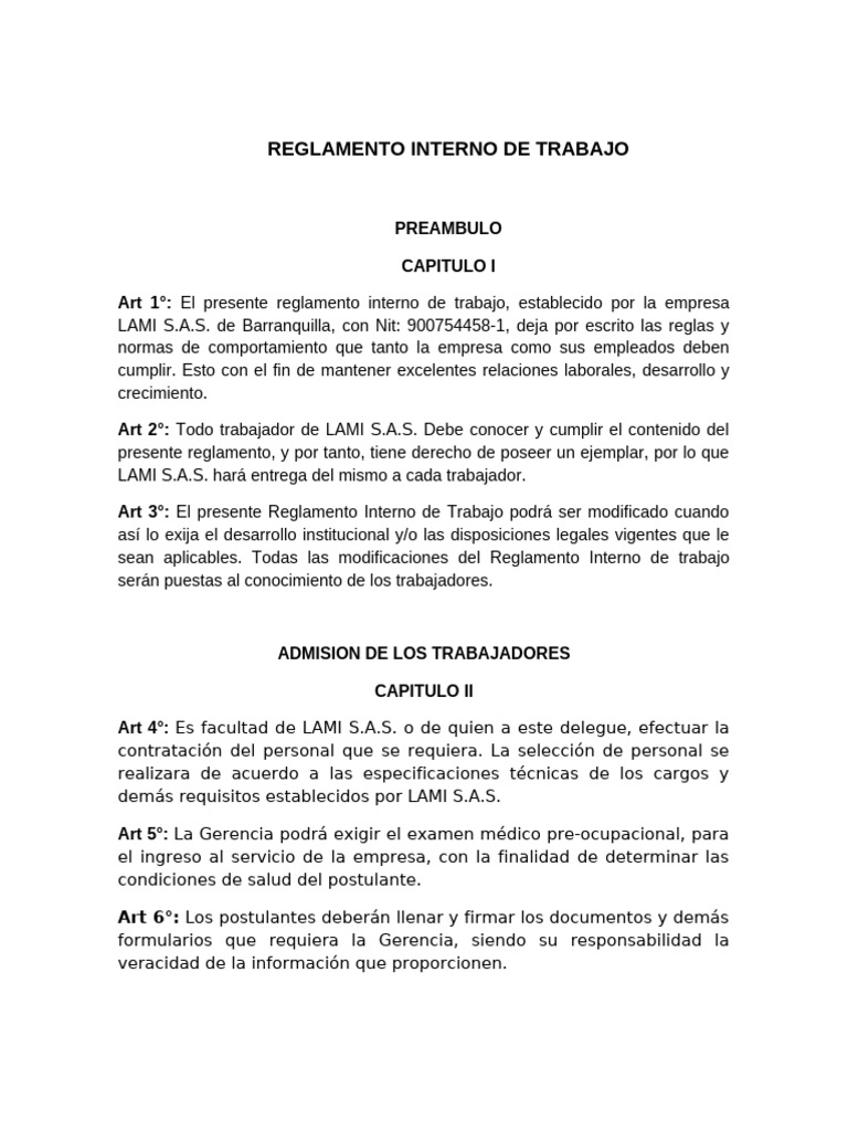 Reglamento Interno | PDF | Salario | Derecho laboral