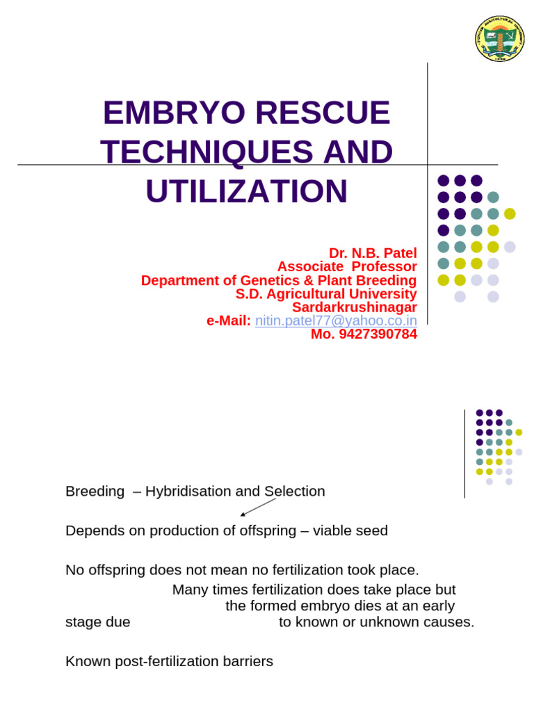 Embryo Rescue Techniques in Plant Breeding | PDF | Embryo | Seed