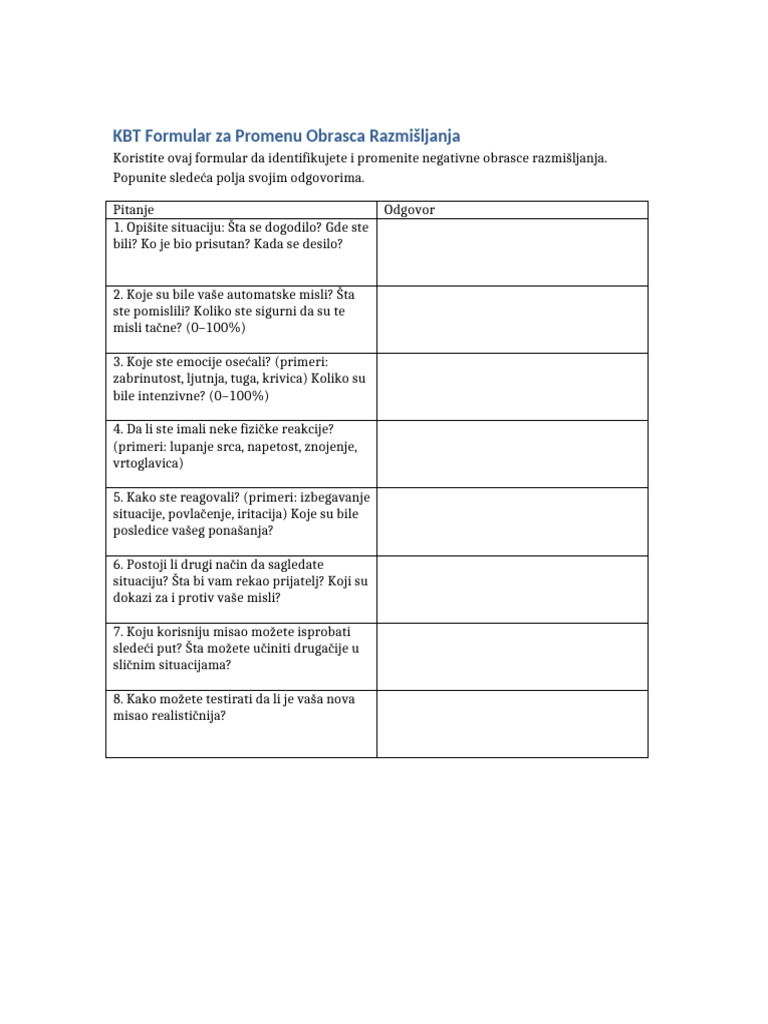 KBT Formular Srpski | PDF