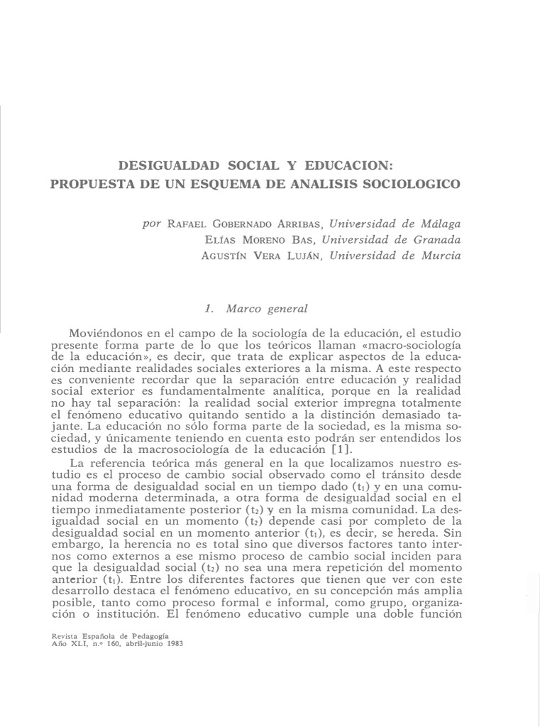 Desigualdad Social y Educación: Análisis Sociológico | PDF | Escuelas ...