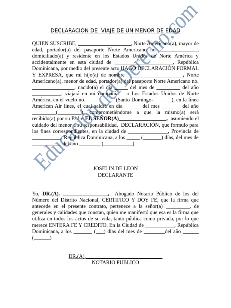Autorizacion para Viaje de Un Menor de Edad | PDF