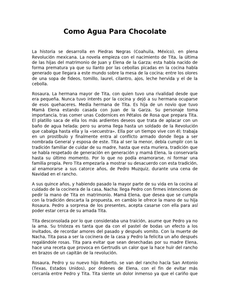 Como agua para chocolate pdf