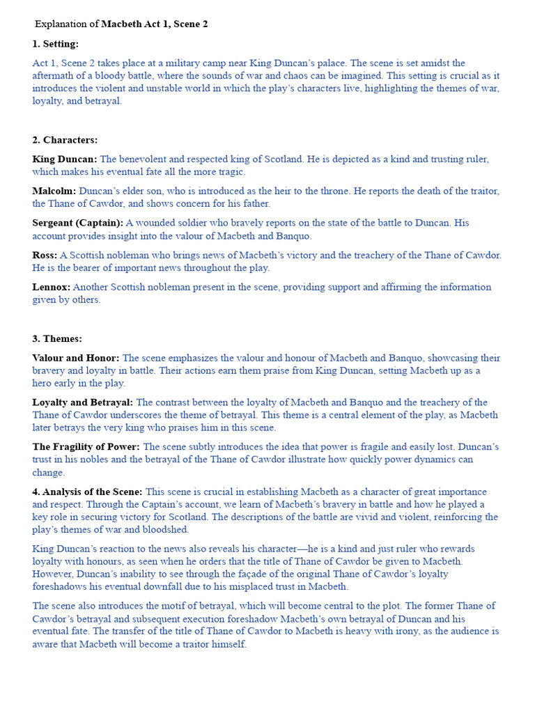 Explanation of Macbeth Act 1 Scene 2-1 | PDF | Macbeth | Shakespearean ...
