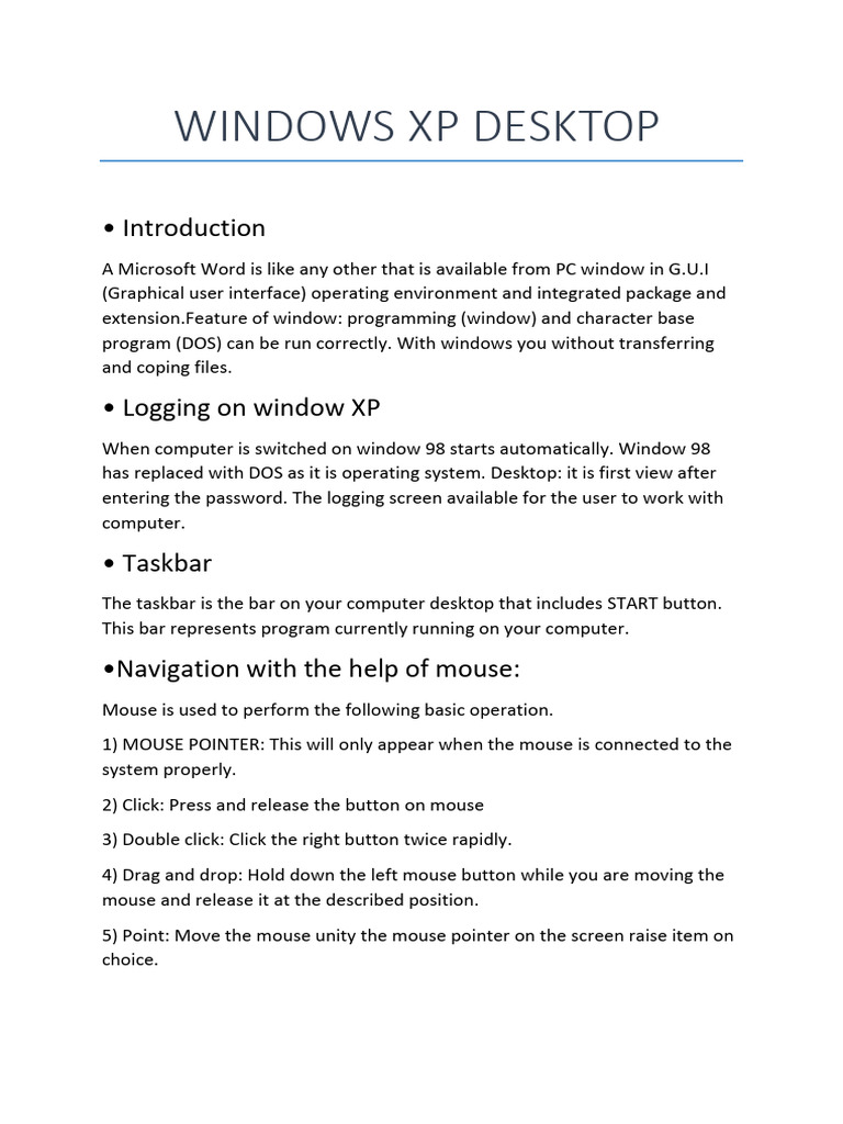 Windows XP Desktop Overview Guide | PDF