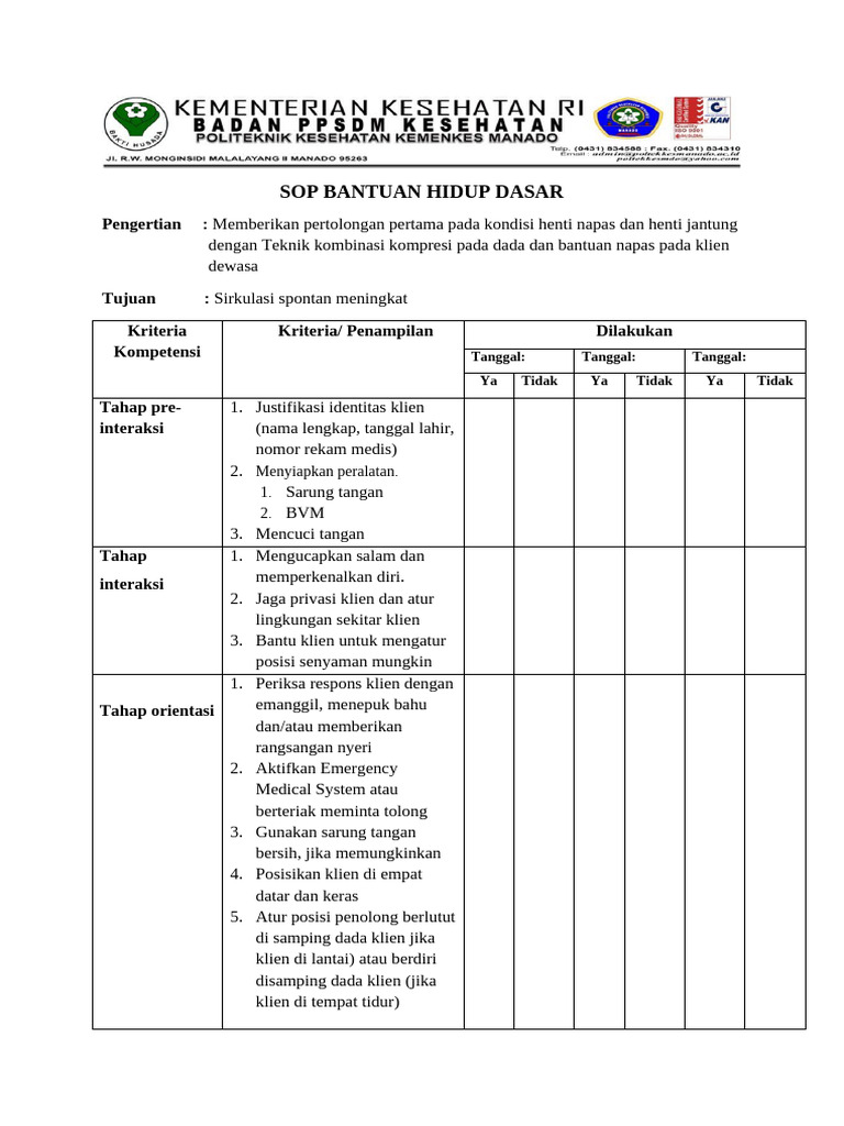 SOP Bantuan Hidup Dasar BHD | PDF