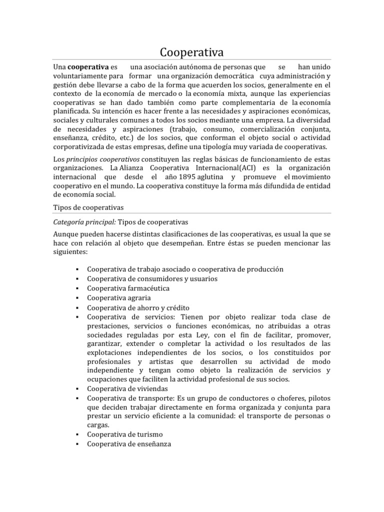Cooperativas: Definición y Funciones | PDF | Cooperativa | Economias