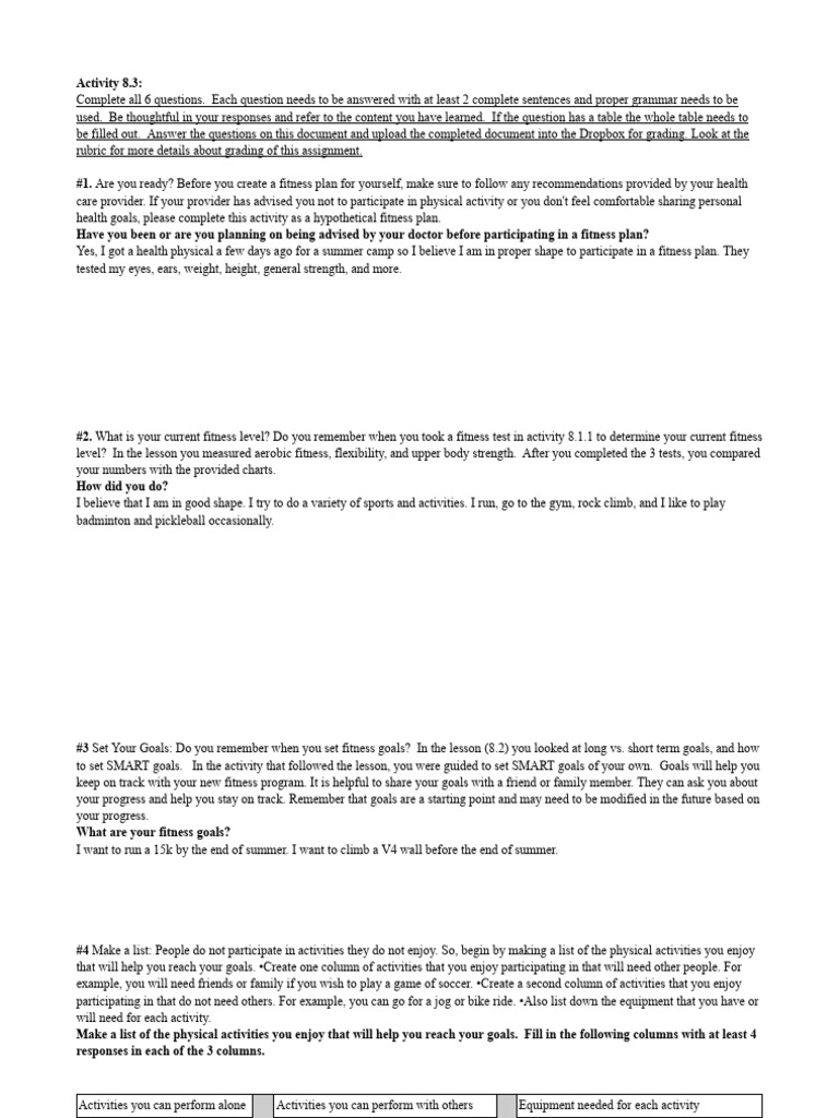 Fitness+for+Life+S1+Lesson+8 3+activity | PDF | Physical Fitness