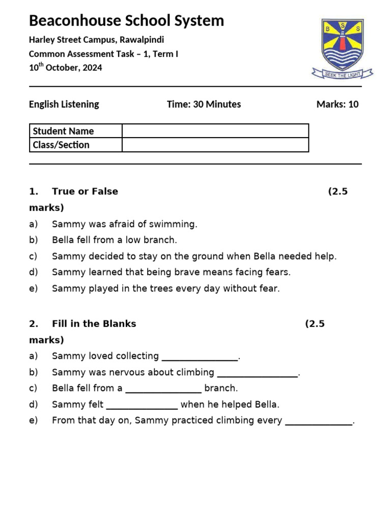 Listening CAT - Term 1-Grade 5 | PDF