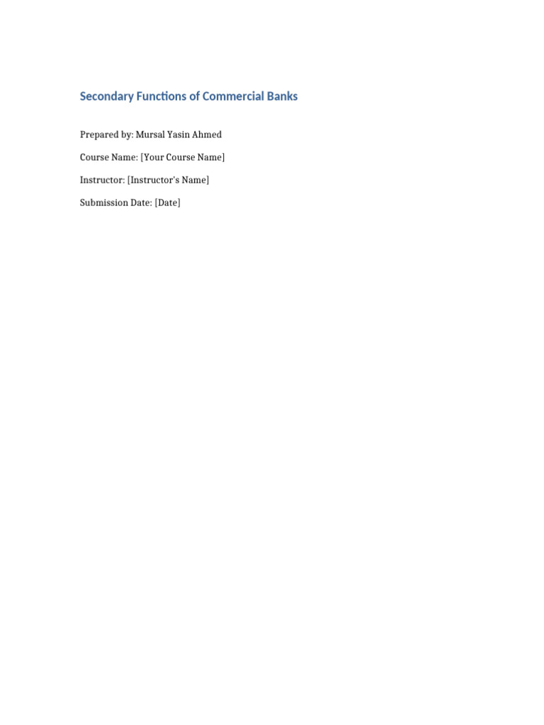 Secondary Functions of Commercial Banks Final | PDF | Banks | Payments