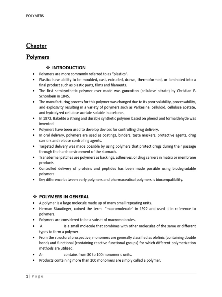 Pharmaceutical Polymers | PDF | Polymers | Polymerization