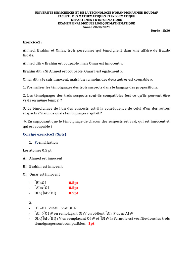 Examen de Logique Mathématique 2021 | PDF | Calcul des prédicats ...