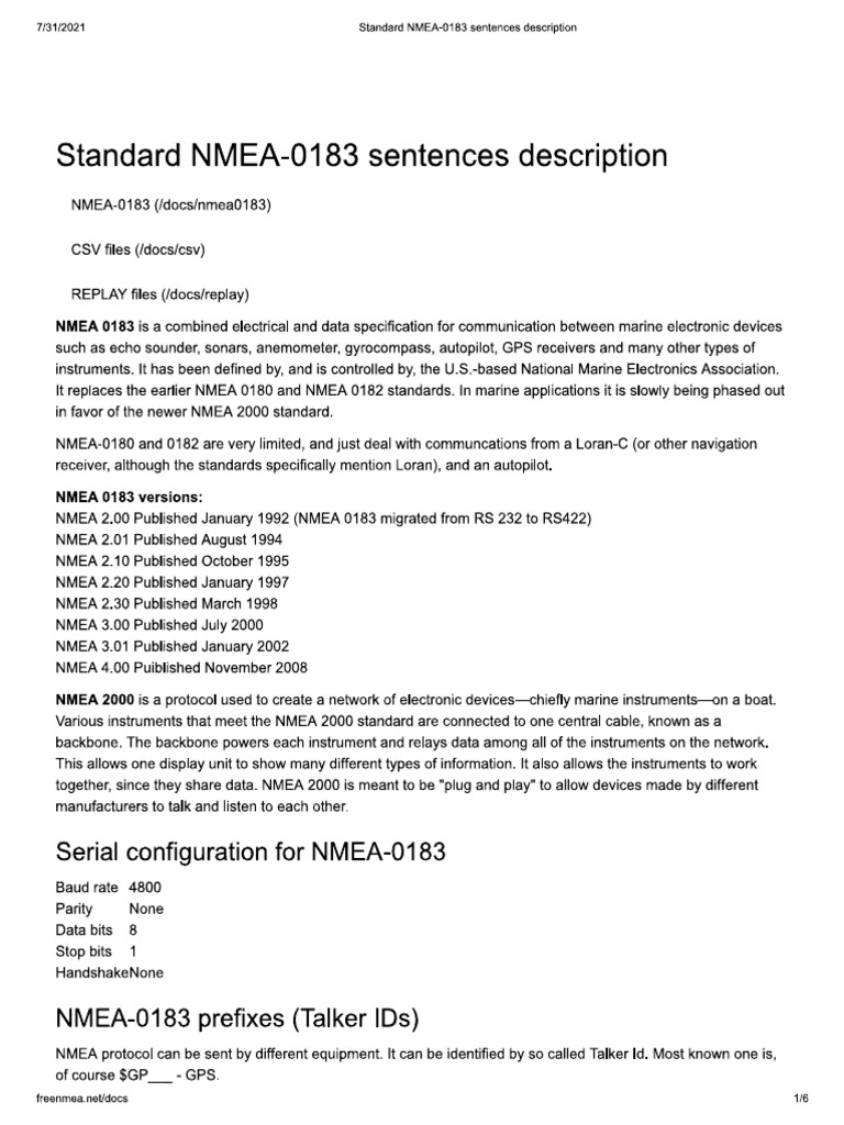 NMEA 0183 Sentences | PDF