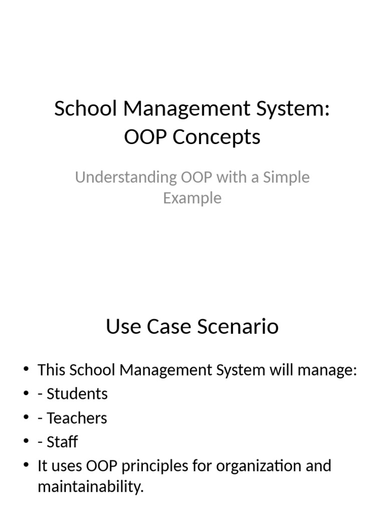 School Management System OOP Concepts | PDF image.