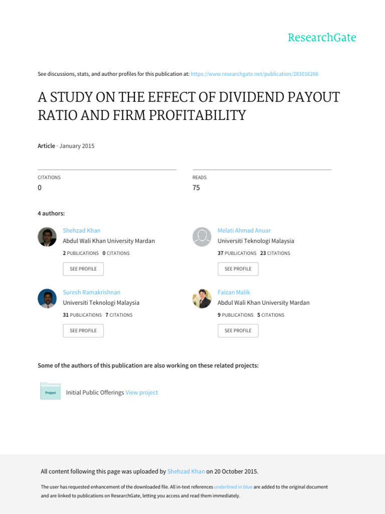 Dividend Payout and Profitability Study | PDF | Dividend | P Value