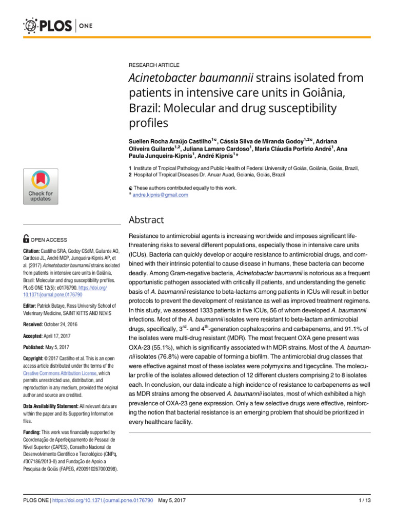 Acinetobacter Baumannii Strains Isolated From Patients in Intensive ...