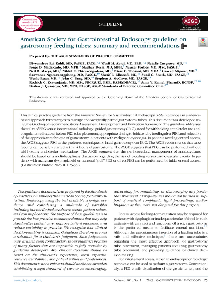 ASGE Guidelines on Gastrostomy Tubes | PDF | Medicine | Medical Specialties