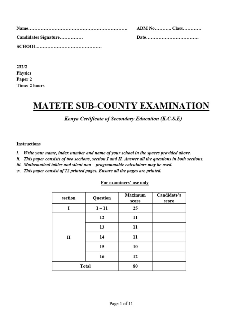 KCSE 2024 Physics Paper 2 Exam | PDF | Capacitance | Electromagnetic ...