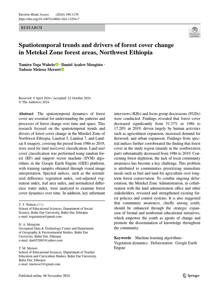 Spatiotemporal Trends and Drivers of Forest Cover Change in Metekel ...