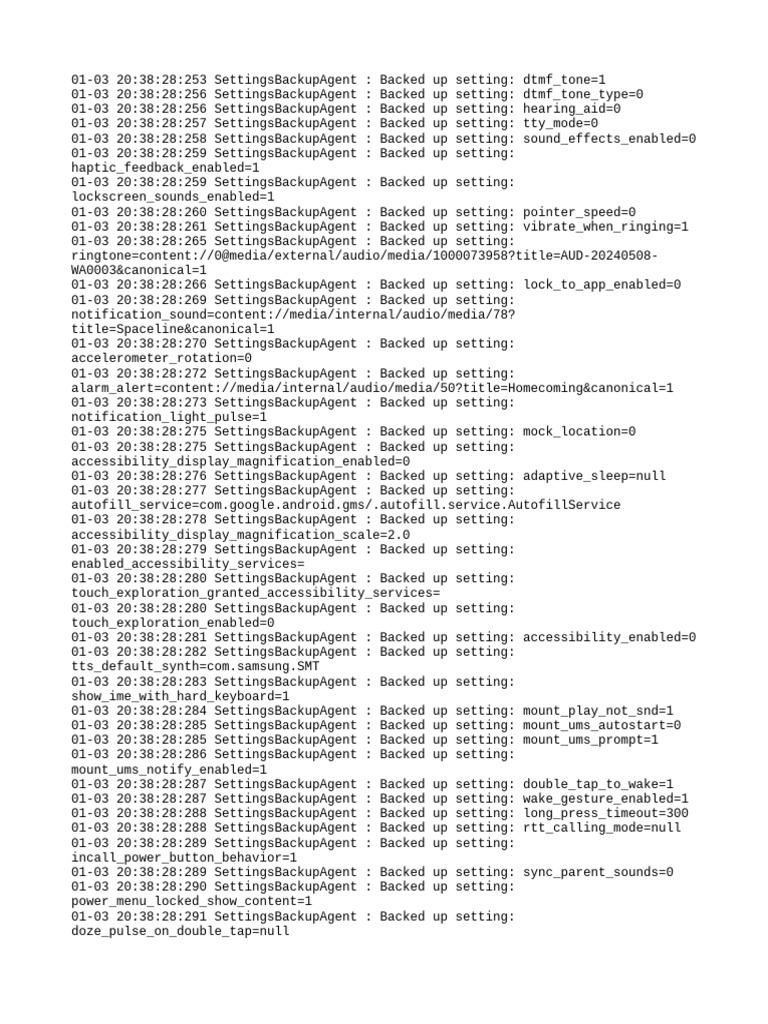 Backup Settings Log Overview | PDF | Software | System Software