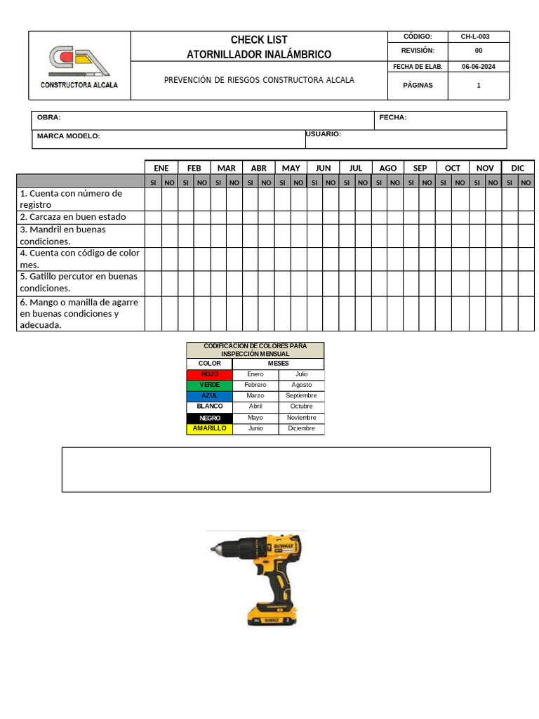Check List Tablero Atornillador Inalámbrico | PDF