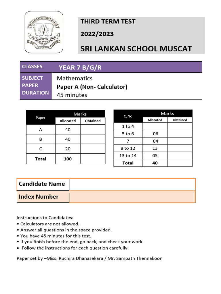 Year 7 Mathematics Test Instructions | PDF | Geometry | Mathematics