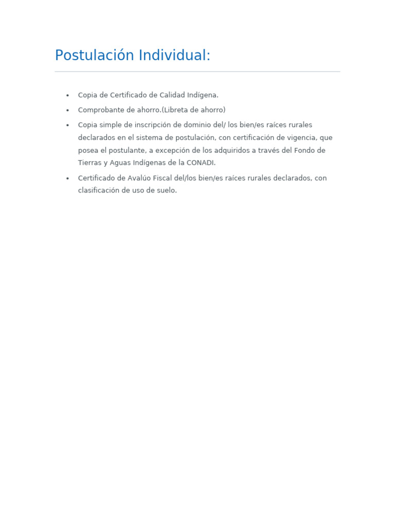 Postulación Individual Conadi | PDF