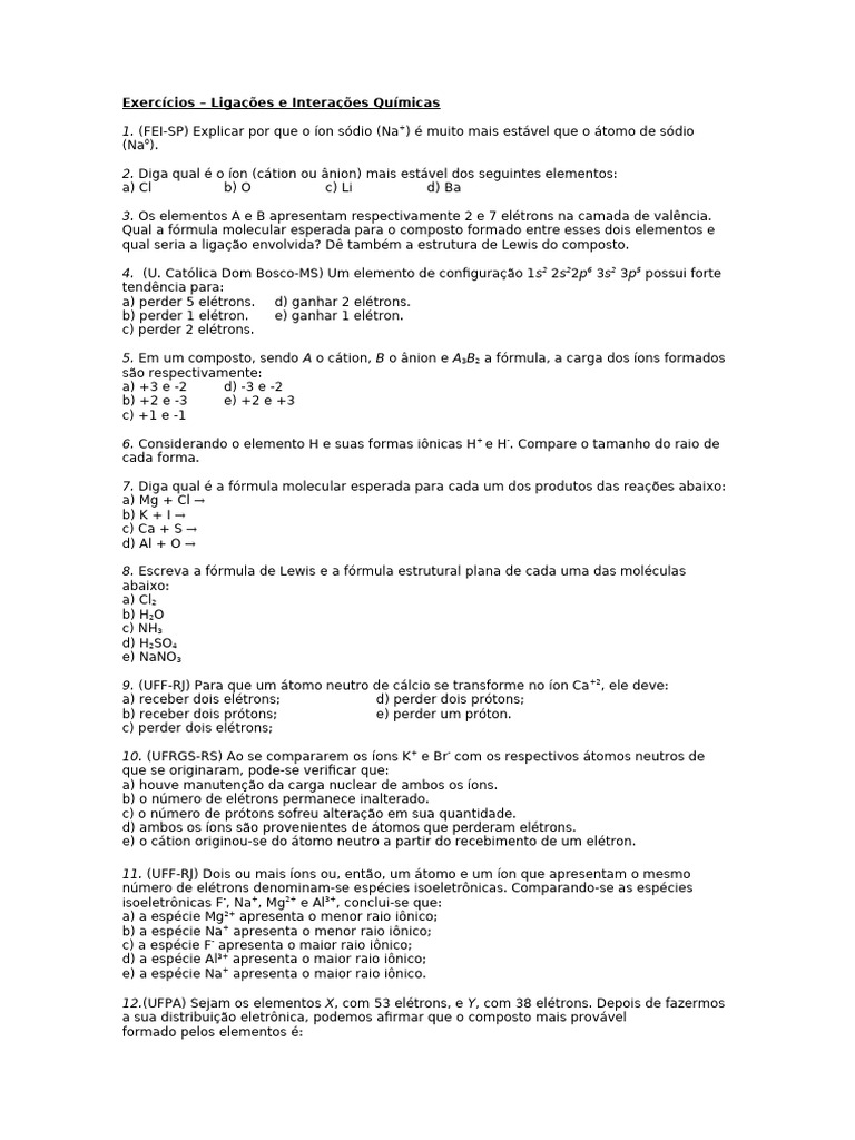 Exercícios sobre Forças Intermoleculares | PDF | Polaridade química ...