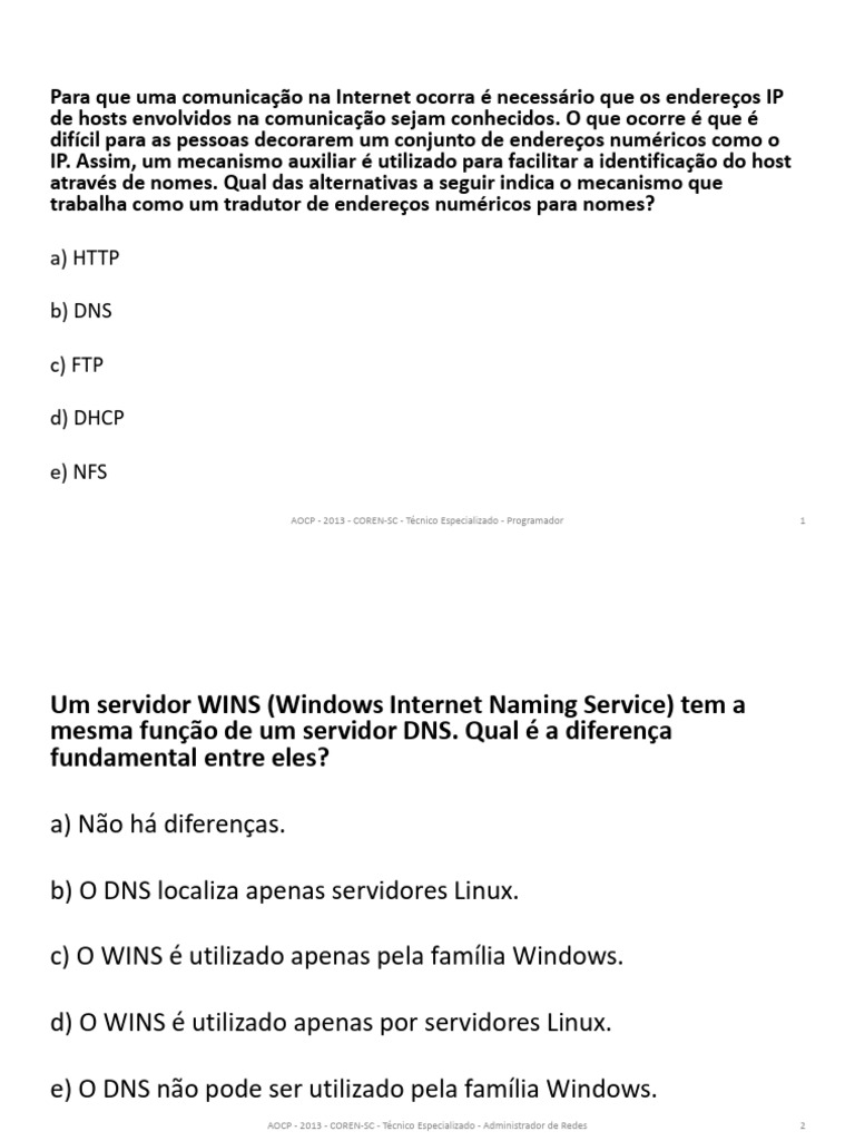 Redes+TCP-IP+-+Questões+de+concurso+-+DNS | PDF | Sistema de Nomes de ...