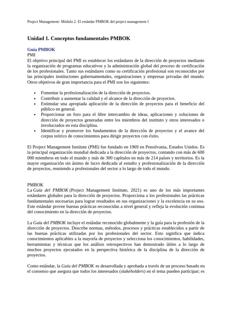 Fundamentos del PMBOK en Gestión de Proyectos | PDF | Gestión de ...
