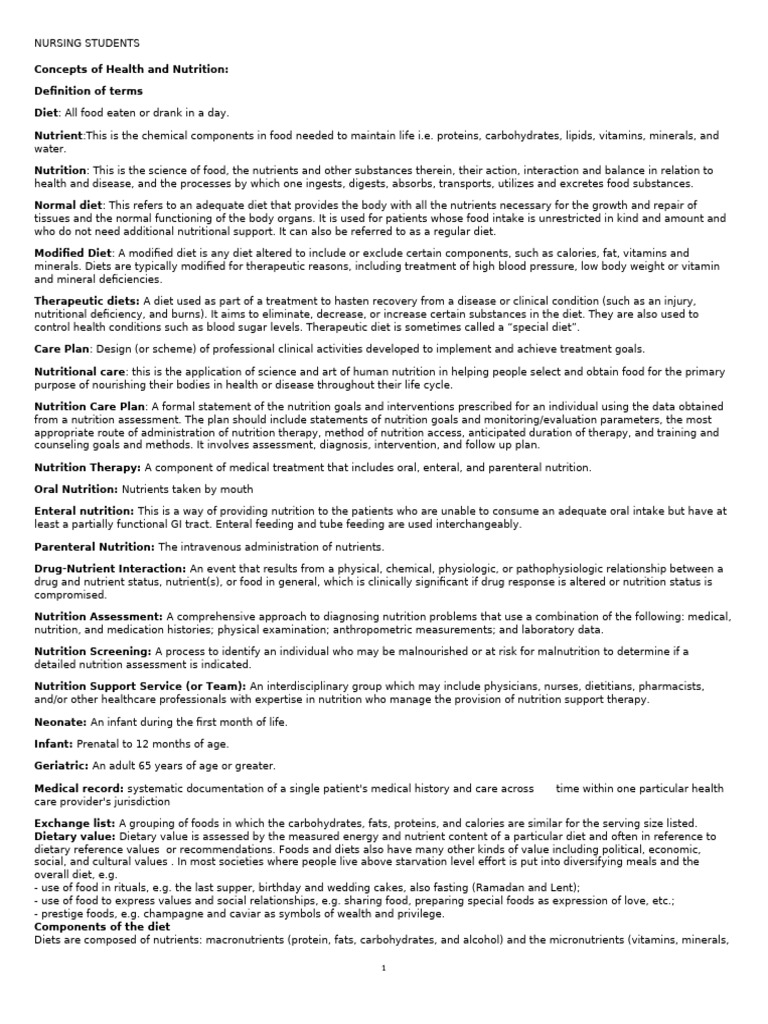 Health and Nutrition Concepts for Nursing Students | PDF | Fat ...