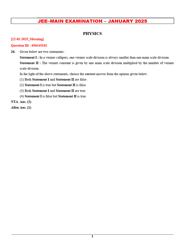 JEE Main 2025 Physics Exam Questions | PDF | Force | Gases