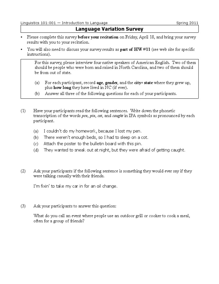 Language Variation Survey Instructions | PDF