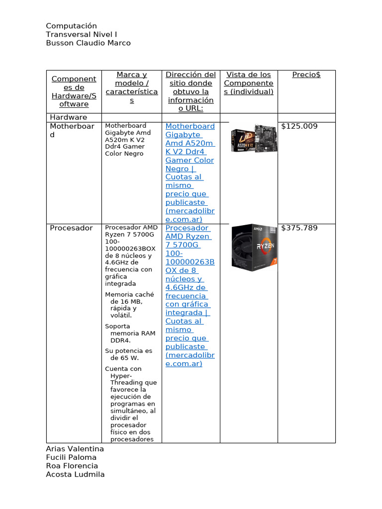 Componentes de Computadora y Precios | PDF | Microprocesador | Memoria ...